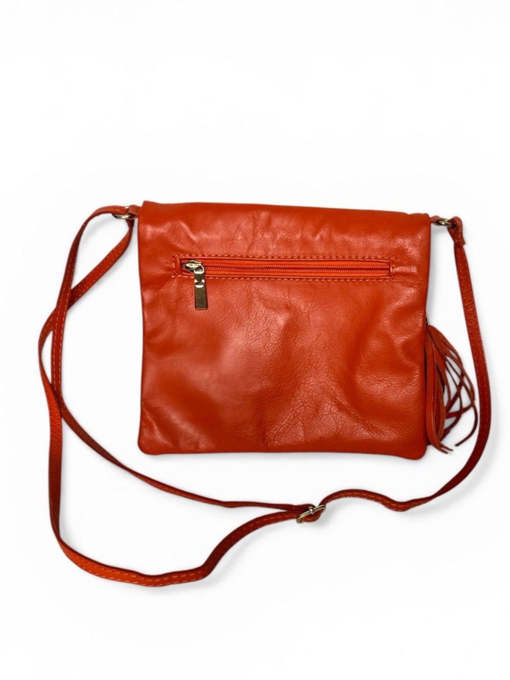 Vera Pelle Orange Italian Leather Crossbody Bag small - Picture 2 of 7